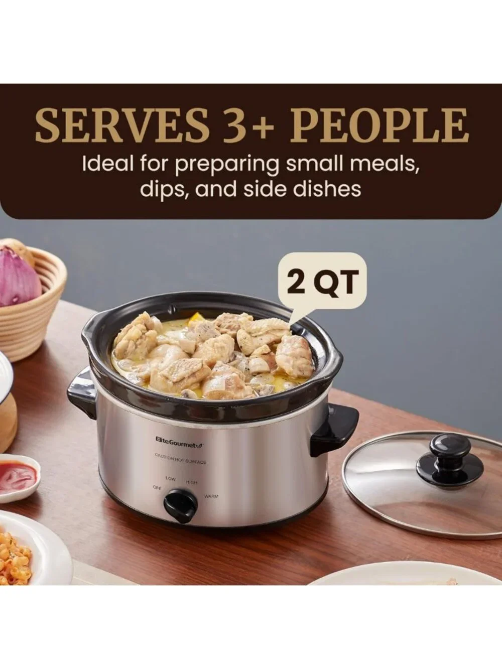 2 Quart Electric Slow Cooker with Adjustable Temp - Perfect for Stews, Sauces